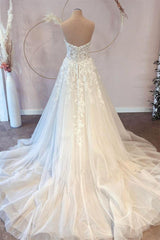 A-Line Sweetheart Strapless Floor-length Sleeveless Backless Appliques Lace Wedding Dress