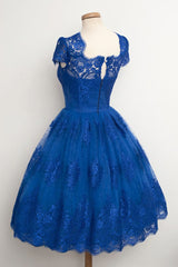 Bridesmaid Dresses Peach, Luxurious Royal Blue Homecoming Dress,Scalloped-Edge Ball Knee-Length Dress