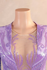 V-Neck Mermaid Sweep Train Sequins Zipper Long Sleeve Evening Dress