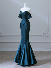 Enkel off skulder satin blækblå lang prom kjole, blækblå lang formel kjole