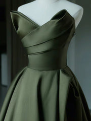 A-line v hals satin grøn lang prom kjole, grøn lang formel kjole