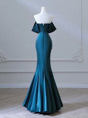 Enkel off skulder satin blækblå lang prom kjole, blækblå lang formel kjole