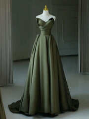 A-line v шия атласне зелене довге випускне плаття, зелене довге офіційне плаття