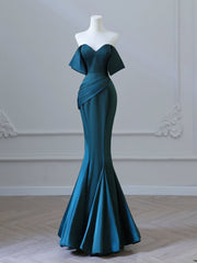 Простое на плече атласное платье с длинным выпускным платьем, чернила синего длинного формального платья
