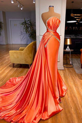 Amazing Orange Crystal Mermaid Prom Dress With Detachable Train