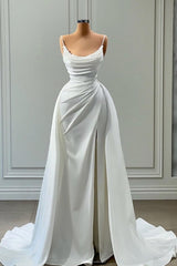 Modern White Spaghetti Straps Wedding Gowns With Beads Long