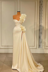 Sparkly Ruffles Split Wedding Dress With Glitter Long White One Shoulder