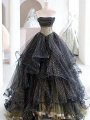 Black Ball Gown Long Prom Dress, Black Evening Dress