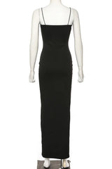 Zwarte feestjurk, prachtige spaghetti-straps zeemeermin prom-jurk lang met gesplitste avondjurken