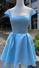 Рукава для крышки светло -голубое атлас короткое платье для возвращения на родину с лифом из бисера