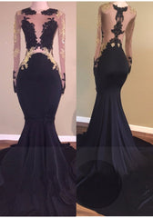 Chic Black Long-Sleeve Lace Mermaid Zipper Prom Party Gowns