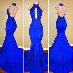 Chic Halter Mermaid Prom Party GownsLong With Lace Appliques