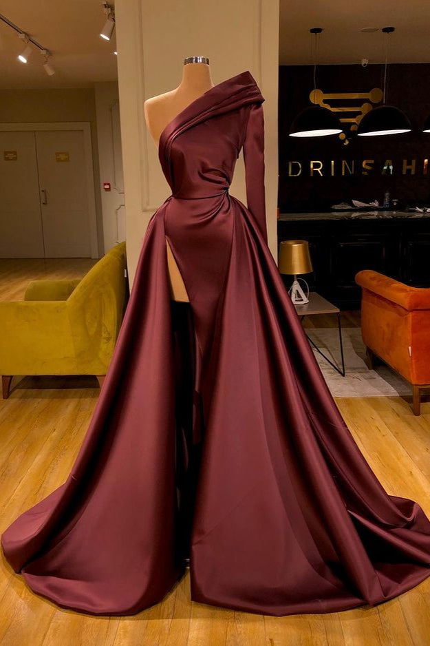 Chic Long Sleeve One Sleeve Evening Dress With Split On Sale