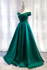 Dark Green Long Prom Dress Elegant A Line Off the Shoulder Party Evening Dress