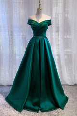 Vestido de baile de baile verde -verde escuro elegante uma linha do vestido de noite da festa dos ombros
