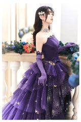 Tyylikäs violetti tähdet a-linja prom-mekko rakkaus tyylikäs violetti tähti lolita