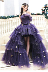 Elegante estrelas roxas A-line vestido de baile amor elegante estrela roxa lolita