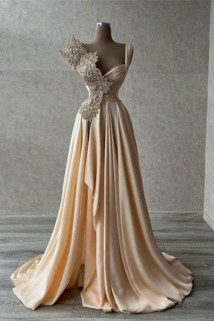 Elegant Sleeveless A-line Prom Dresses Long With Split