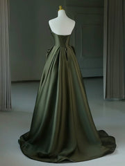 A-line v hals satin grøn lang prom kjole, grøn lang formel kjole