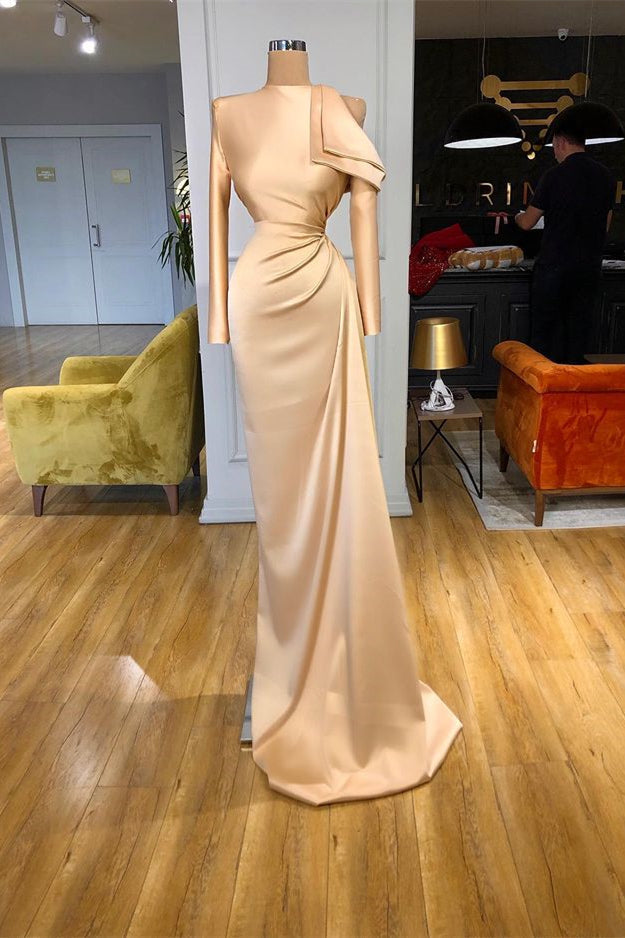 Gorgeous Long Sleeves Champagne Mermaid Prom Dress High Neck