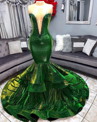 Green Gorgeous Ruffles Mermaid Prom Dresses Chic Sweetheart Appliques Long Evening Dresses