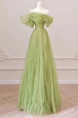 Rochie de bal verde deschis o linie de pe umăr rochie de seară lungă