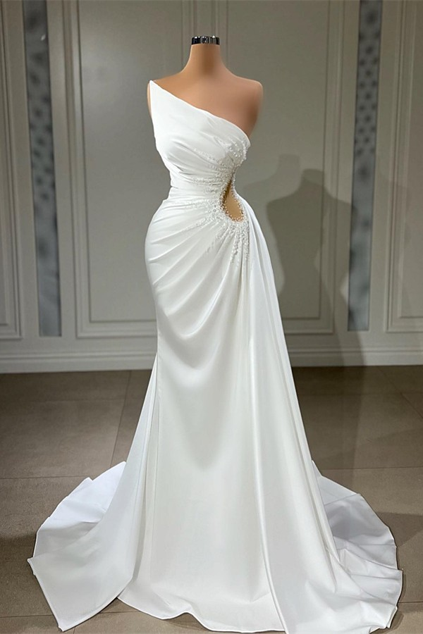 Mermaid Asymmetrical Strapless Floor-length Sleeveless Appliques With Side Train Prom Dress