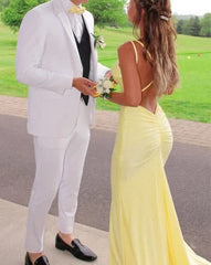 Zeemeermin gele lange prom -jurken, backless gele prom -jurken formele avondjurken