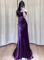 Off The Shoulder Purple A Line Long Prom Dresses