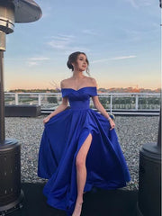 Uit de schouder Royal Blue Prom -jurk