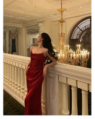 Rød kappe lange prom kjoler spalte aften fest kjole