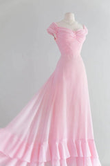 Retro Pink A-Line Long Prom Prome, розовое платье подружки невесты