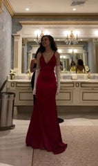 Sexy Mermaid Straps Floor Length Red Prom Dresses