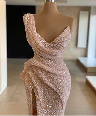 Sparkle One shoulder Sleeveless Sequined Mermaid Prom Party Gowns