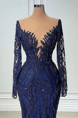 V-neck Mermaid Lace Floor-length Long Sleeve Sequined Prom Dress