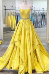Gele prom jurk een lijn lieverd lang feestavondjurk met kralen