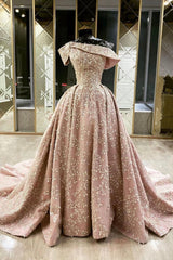 Prom Dresses Floral, Pink Lace Long Prom Dresses, A-Line Formal Evening Dresses