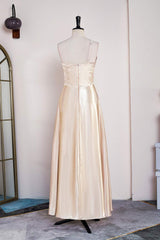 Homecoming Dress Tights, Champagne One Shoulder A-line Satin Tea Length Bridesmaid Dress