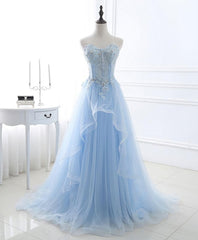 Party Dress New Look, Light Blue Tulle Lace Long Prom Dress, Formal Dress