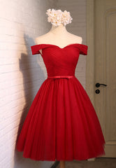 Long Formal Dress, Red Tulle Short Prom Dresses, A-Line Party Dresses