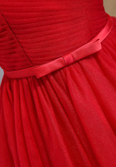 Prom Dress Sleeve, Red Tulle Short Prom Dresses, A-Line Party Dresses