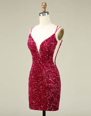Prom Dresses For Curvy Figure, Sparkly Sequin Double Spaghetti Straps Tight Homecoming Dress