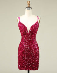 Prom Dress Purple, Sparkly Sequin Double Spaghetti Straps Tight Homecoming Dress