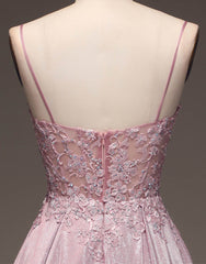 Bridesmaids Dresses Uk, Pretty Blush A-Line Spaghetti Straps Long Glitter Prom Dress