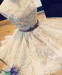 Prom Dress Inspiration, Cute Champagne Lace Short Prom Dress, Cheap Evening Dress