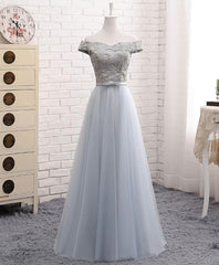 Bridesmaid Dress Modest, A Line Lace Tulle Off Shoulder Long Prom Dress, Evening Dress