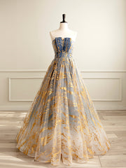 Prom Dresse 2038, Beautiful Gradient Tulle Long Formal Dress, A-Line Strapless Prom Dress Evening Dress