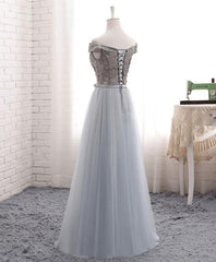 Bridesmaid Dresses Mauve, A Line Lace Tulle Off Shoulder Long Prom Dress, Evening Dress