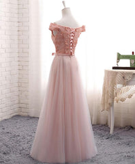 Bridesmaids Dresses Modest, A Line Lace Tulle Off Shoulder Long Prom Dress, Evening Dress