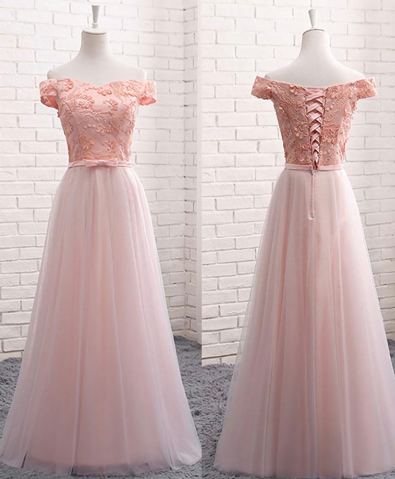 Bridesmaid Dress Mauve, A Line Lace Tulle Off Shoulder Long Prom Dress, Evening Dress